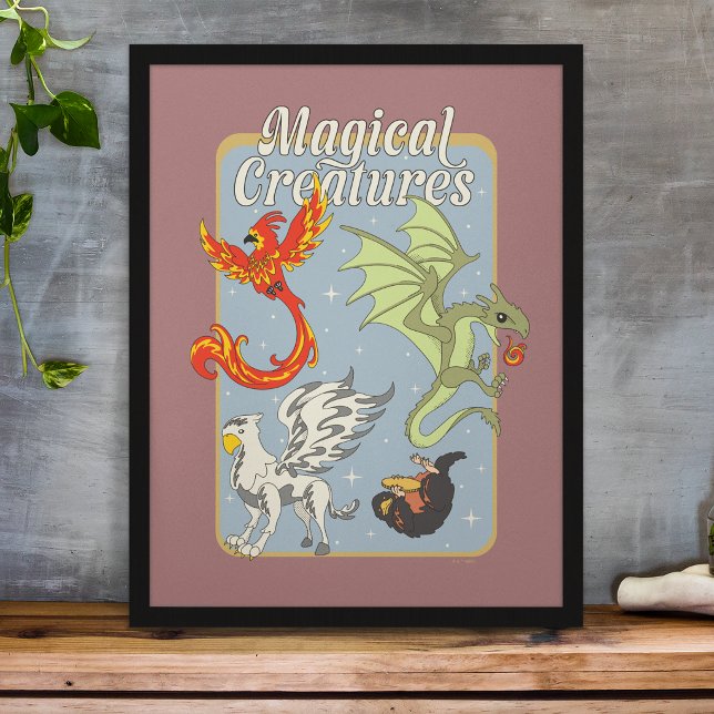 Póster Criaturas Mágicas Gráficos Vintage (Poster in frame)