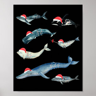 Póster Criaturas Marinas Adorables Ballenas Orca Navidad 