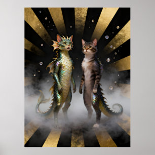 Póster Criaturas míticas de gato-dragón