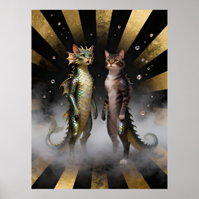 Póster Criaturas míticas de gato-dragón (Frente)