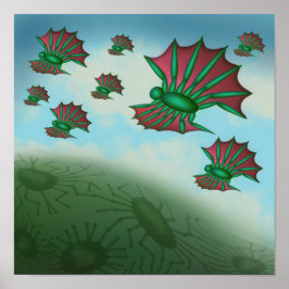 Póster Criaturas volando en formación proyectando sombras