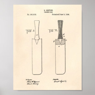 Póster Cricket Bat 1886 Patent Art Old Peper