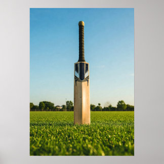 Póster Cricket Bat Standing on Sunlit Field
