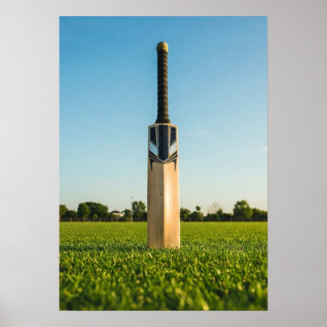 Póster Cricket Bat Standing on Sunlit Field (Frente)