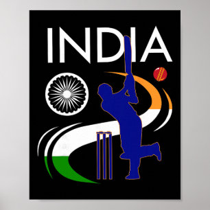 Póster Cricket de India con pincelada de bandera india As