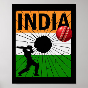 Póster Cricket de India con pincelada de la bandera india