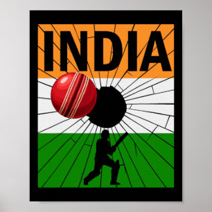 Póster Cricket de India con pincelada de la bandera india