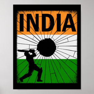 Póster Cricket de la India con pincelada de la bandera in