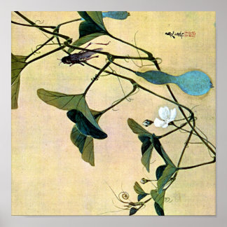 Póster Cricket en un veloz bogavante japonés Ukiyo-E