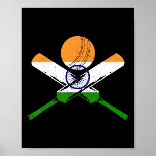 Póster Cricket India Bandera India Vintage Cricketer 