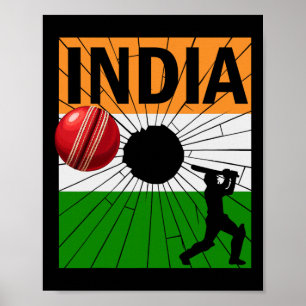 Póster Cricket India con bandera india pincelada Ashoka