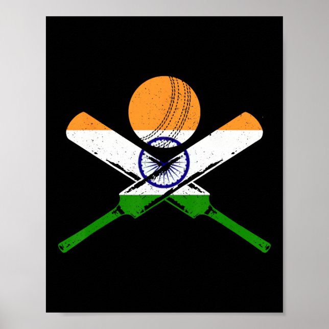 Póster Cricket India Vintage Indian Flag Cricketer  (Frente)
