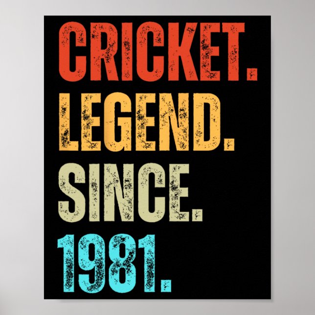 Póster Cricket Legend Since 1981 Retro Birthday  (Frente)