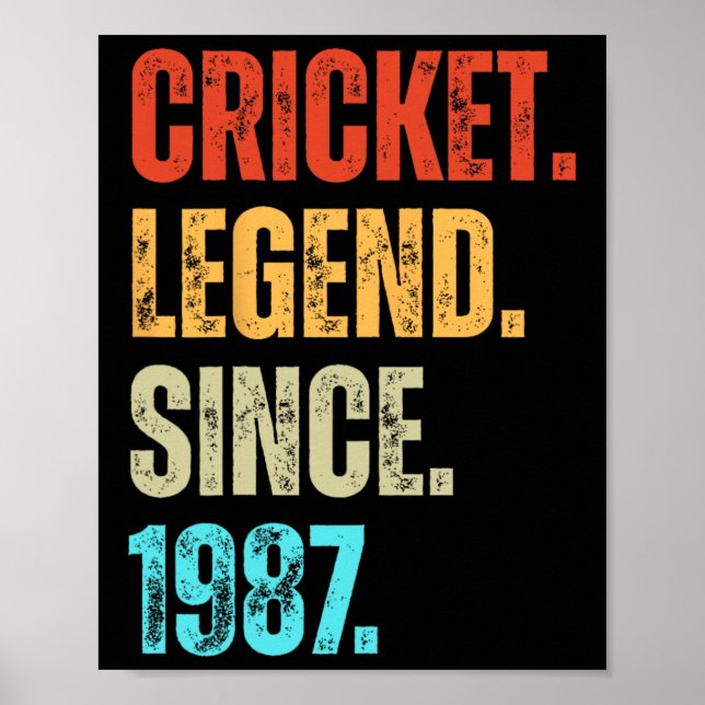Póster Cricket Legend Since 1987 Retro Birthday  (Frente)
