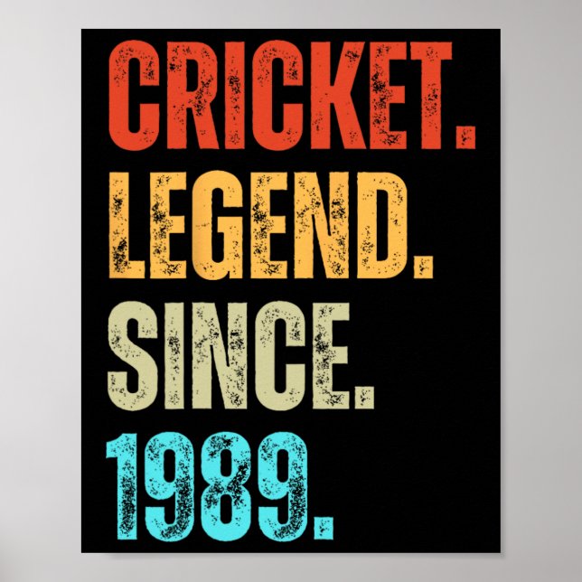 Póster Cricket Legend Since 1989 Retro Birthday  (Frente)