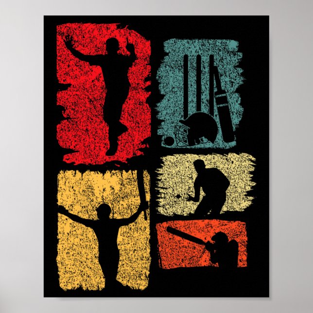 Póster Cricket Player Retro Cricket Silhouette Cricket Sp (Frente)