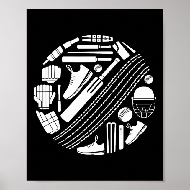 Póster Cricket T Equipment Icon Silhouette Cricketer  (Frente)