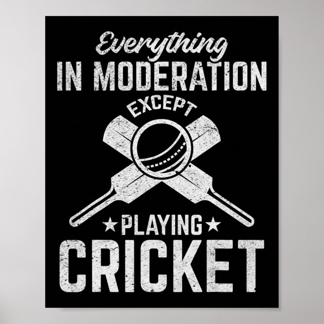 Póster Cricket: todo con moderación excepto jugar (Frente)