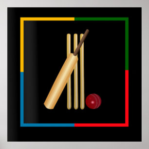 Póster Cricket, wicket, murciélagos y pelotas,