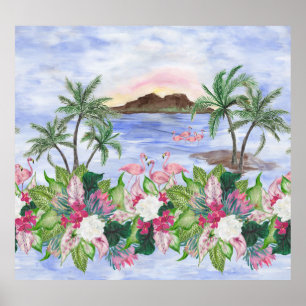 Póster Crímenes hawaianos: Patrón acuarela tropical