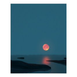 Póster Crimson Full Moon Over Calm Waters