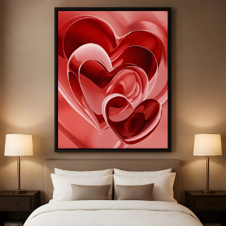 Póster Crimson Glass Hearts - Modern Abstract Love Art