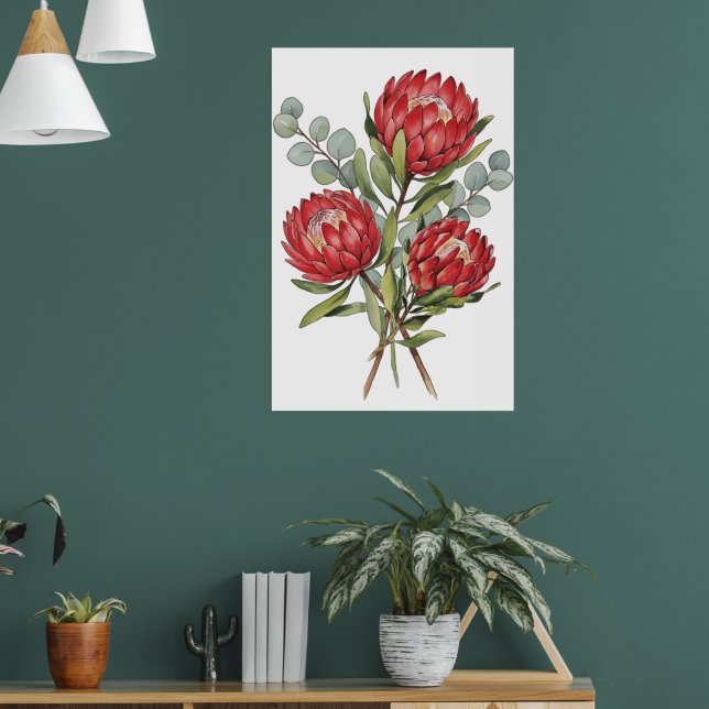 Póster Crimson Protea Bouquet Watercolor (Salón 1)