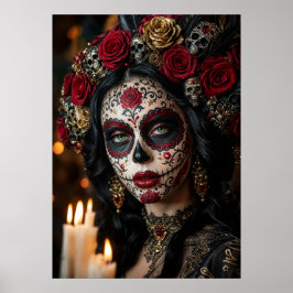 Póster Crimson Rose Calavera – Elegante Día de Muertos