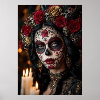 Póster Crimson Rose Calavera – Elegante Día de Muertos