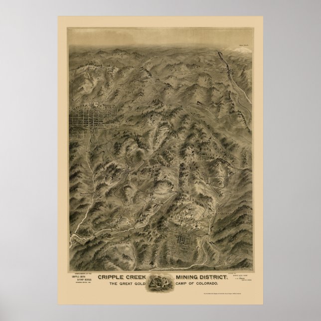Póster Cripple Creek, CO Panoramic Map - 1895 (Frente)