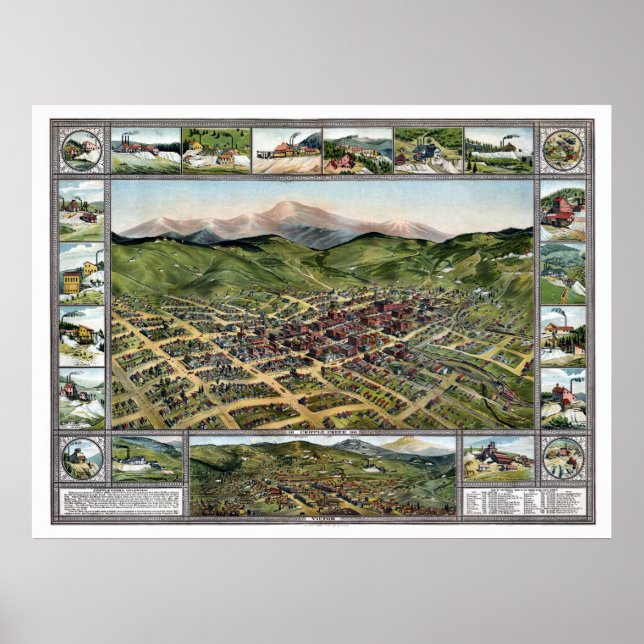 Póster Cripple Creek, CO Panoramic Map - 1896 (Frente)