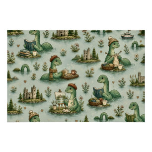 Póster Criptídeos Acogedores Nessie Monstruo del Lago Nes