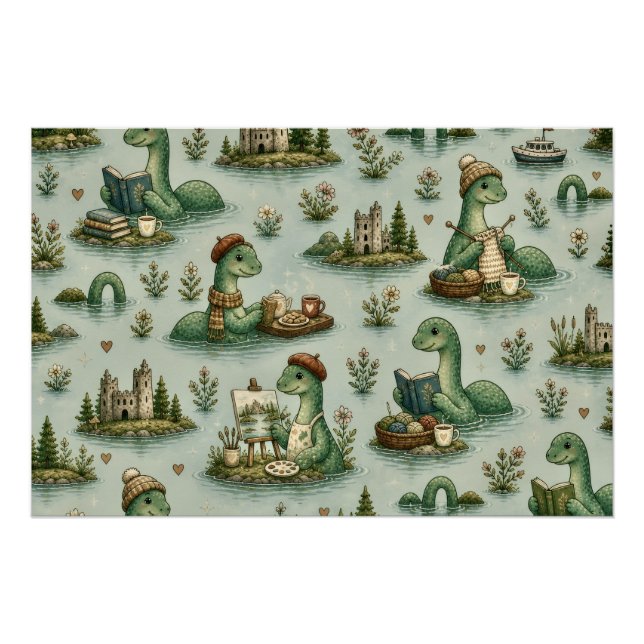 Póster Criptídeos Acogedores Nessie Monstruo del Lago Nes (Anverso)
