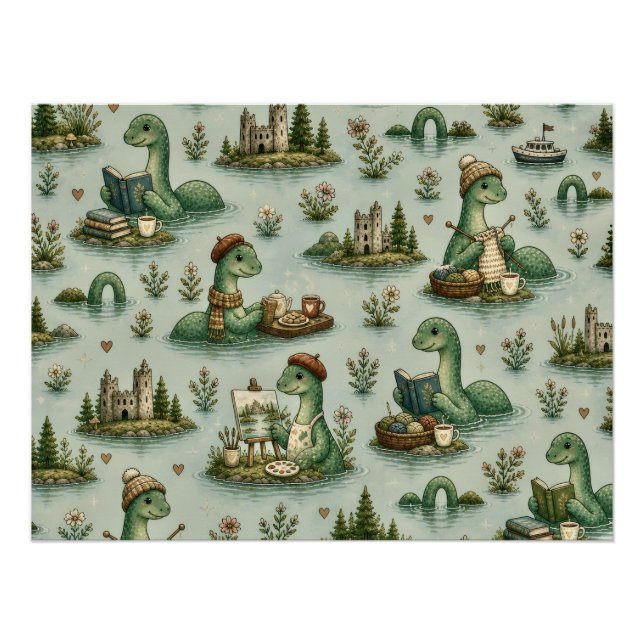 Póster Criptídeos Acogedores Nessie Monstruo del Lago Nes (Anverso)