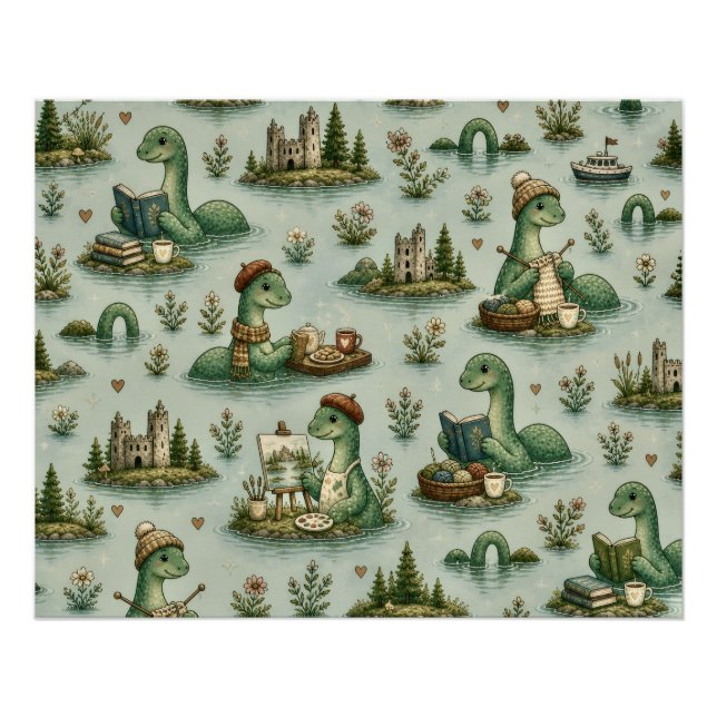 Póster Criptídeos Acogedores Nessie Monstruo del Lago Nes (Anverso)