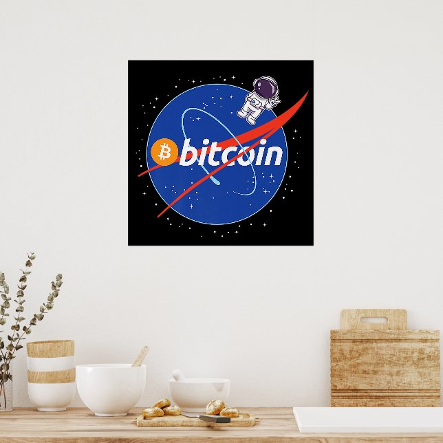 Póster Cripto espacial de moda de Bitcoin Astronauta (Cocina)