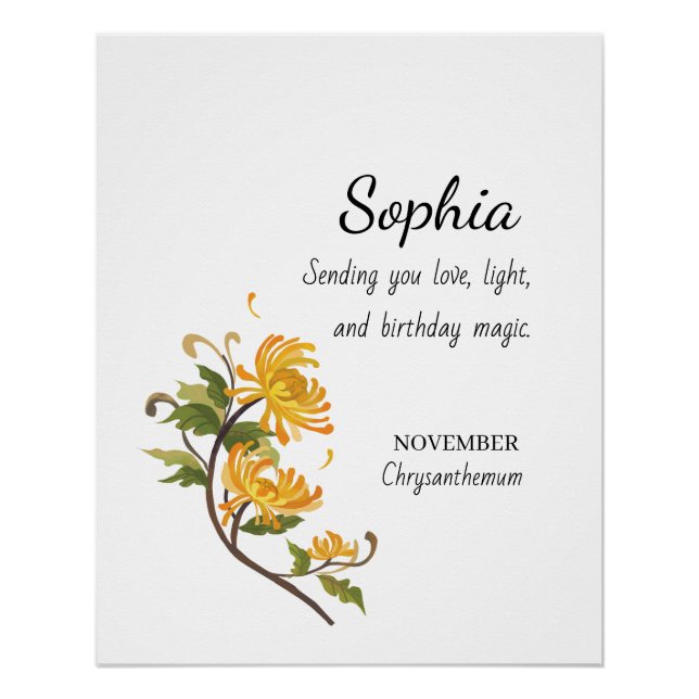 Póster Crisantemo de noviembre Cumpleaños Personalizado (Anverso)