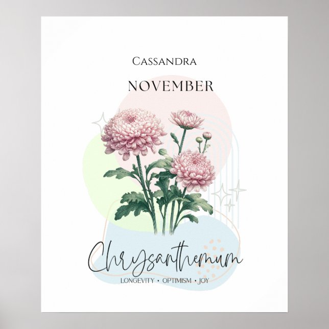 Póster Crisantemo Flor de nacimiento para noviembre (Frente)