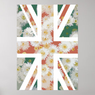 Póster Crisantemo flor Unión Jack Bandera Británica (Rein