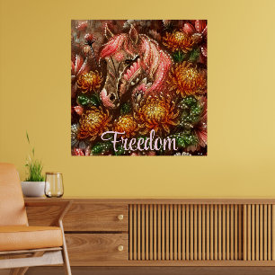 Póster Crisantemo floral de caballos de otoño personaliza