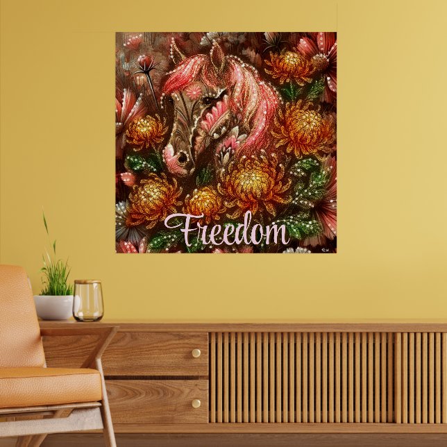Póster Crisantemo floral de caballos de otoño personaliza (Salón 2)