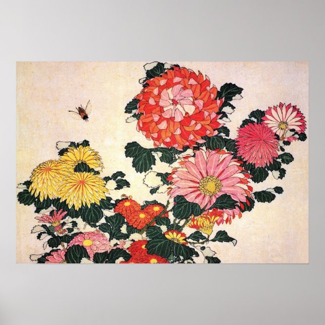 Póster Crisantemo y mosca de caballo, Katsushika Hokusai (Frente)