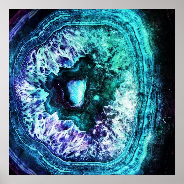 Póster Cristal de Geode Púrpura y Turquesa de bonito (Frente)