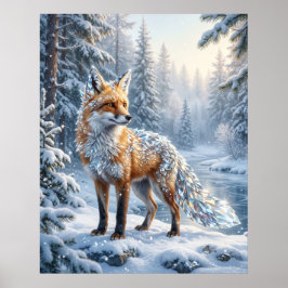 Póster Cristal Fox Pinos de Invierno