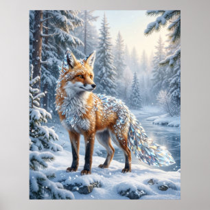 Póster Cristal Fox Pinos de Invierno