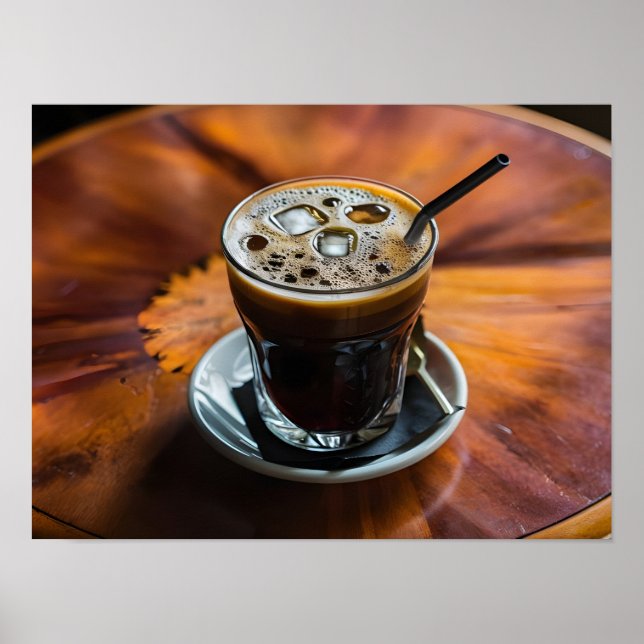 Póster Cristal transparente de Iced Americano en mesa de  (Frente)