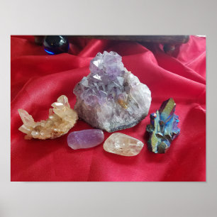 Póster Cristales en la fotografía de la vida en satén roj