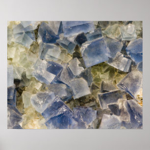 Póster Cristales fluoritos azules en matriz