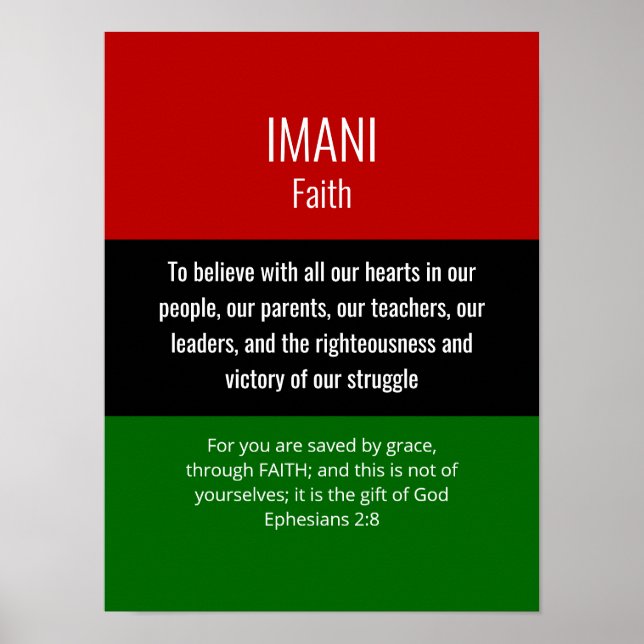 Póster Cristiano Kwanzaa, creyente de IMANI moderno (Frente)