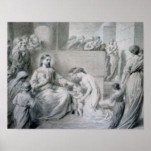 Póster Cristo bendiciendo a los niños pequeños